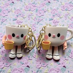 Cute Coffee Cup Keychain with Gold Accents